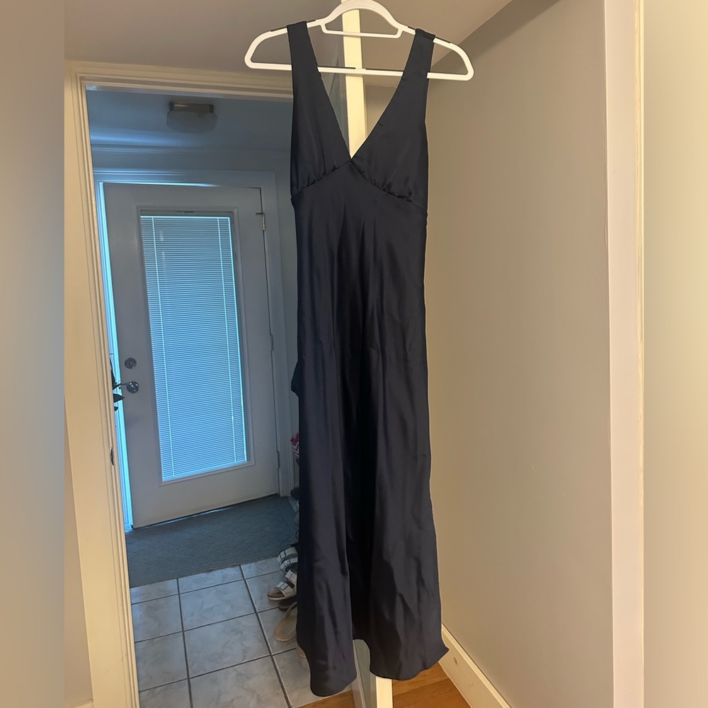 Altar'd State Navy V-Neck Satin Slip Dress